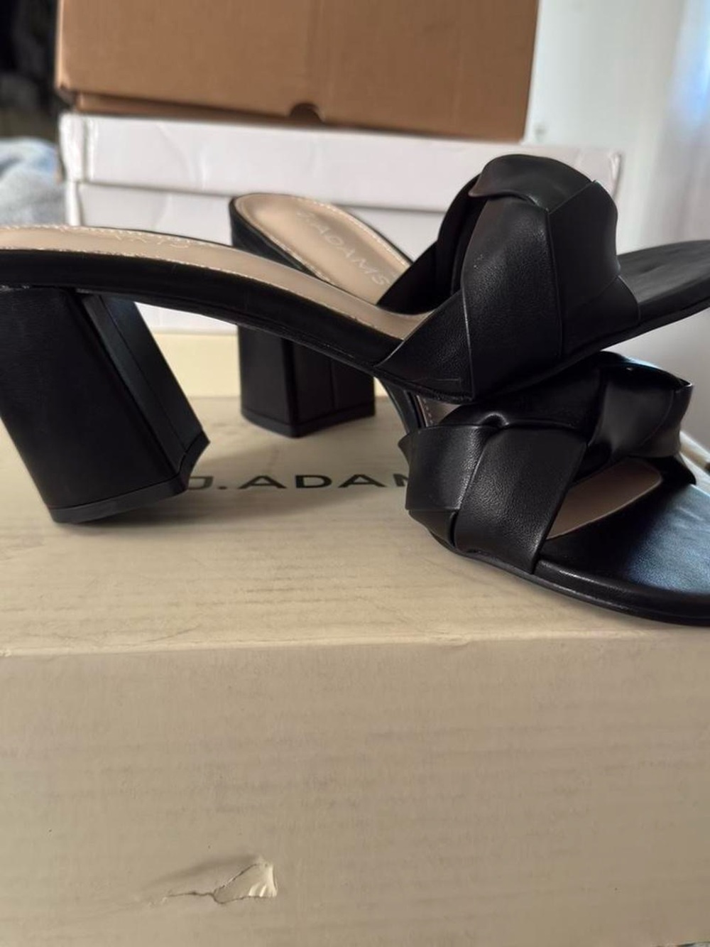 Braided Strap Black Block Heel Sandals - Women